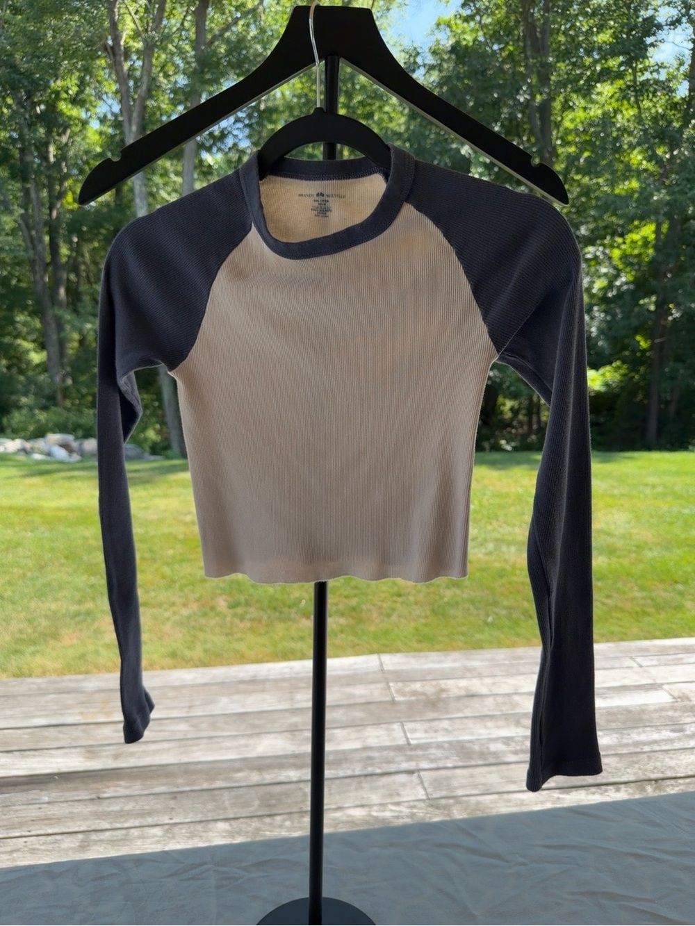 Two-Tone Long Sleeve Raglan Top - Beige and Navy